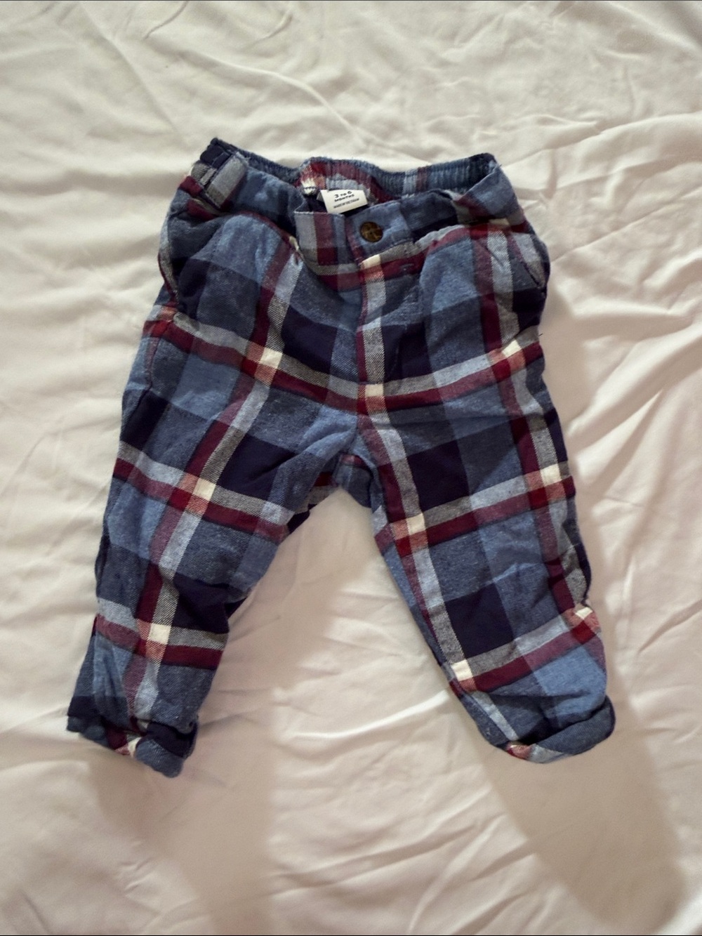 Janie and Jack Blue & Burgundy Plaid Flannel Pants